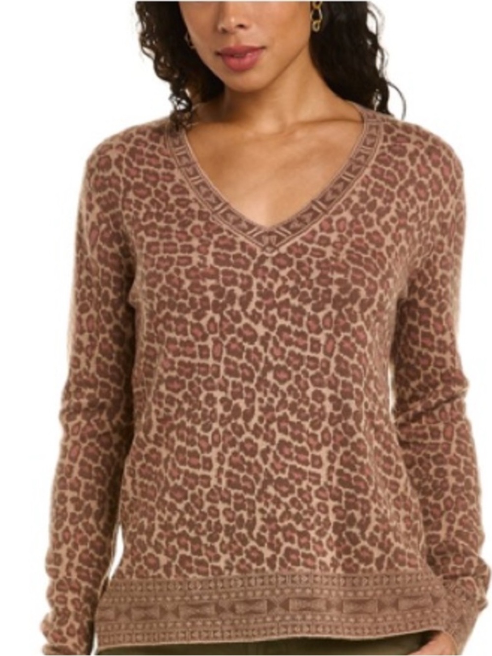Johnny Was Rita V-Neck Leopard Wool And Cashmere Sweater
